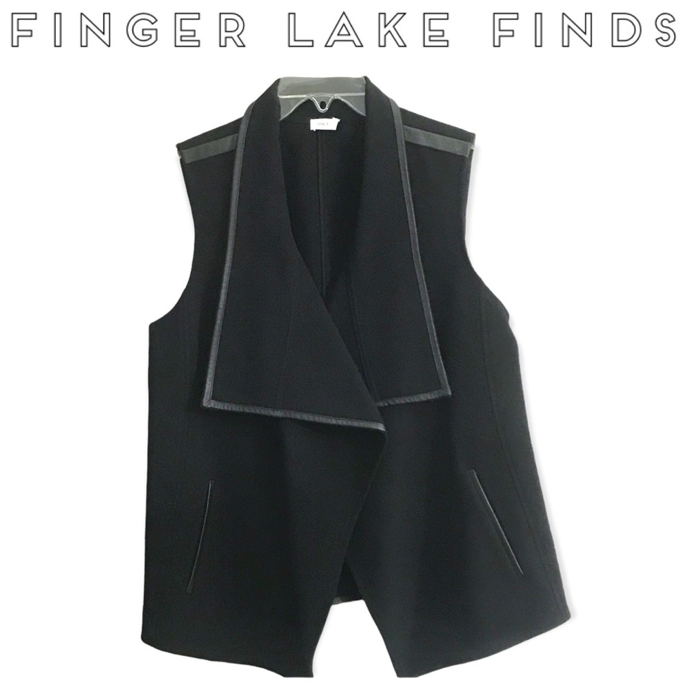 Vince Wool Blend Leather Trimmed Vest, L